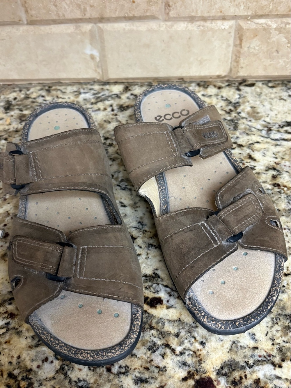 Ecco Brown Double-Strap Leather Slide Sandals